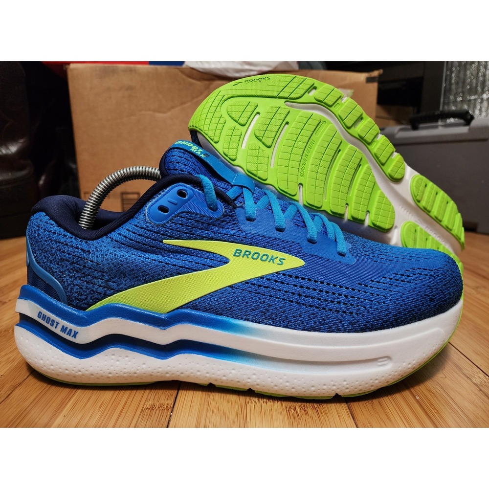 Brooks Mens 9.5 D Ghost Max 2 Running Shoes Sneakers Blue Lime 1104311D442